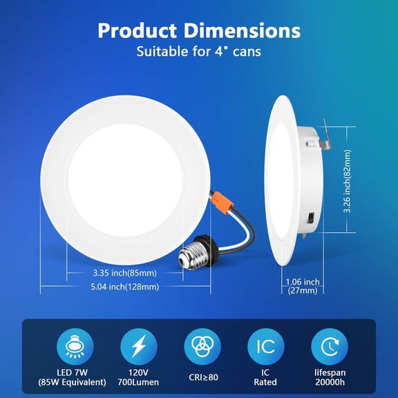 MINSUI-4 Inch LED Recessed Light, Recessed Can Lights Color Selectable 2700/3000/4000/5000/6000K 5CCT, 7W 700LM, Dimmable LED Can Lights with E26 Conversion Kit,Suitable for 4inch Can,6 Pack