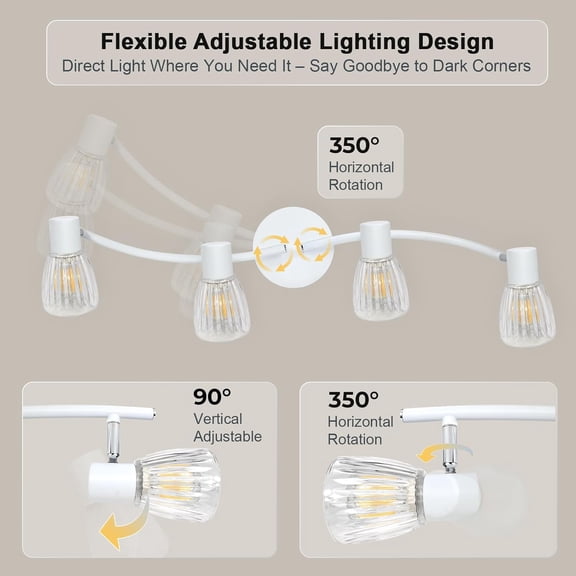 MINSUI-4-Light Track Lighting White, Adjustable Modern Ceiling Light Fixture w/Glass Shades, Flush Mount Ceiling Wall Spotlight Indoor for Bathroom, Kitchen, Living Room, E12 Base, No Bulbs