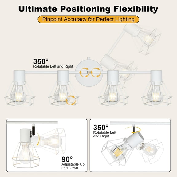 MINSUI-4-Light Track Lighting, White Farmhouse Ceiling Light Fixtures, Modern Adjustable Spotlight for Bathroom Vanity, Kitchen, Bedroom, E26 Base (Bulbs Not Included)
