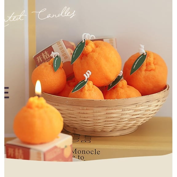 MINSUI-4 Pack Large Orange Shaped Fruit Candles Gift, Vegan Citrus Scented Candles, Spring Summer Mother's Day Farmhouse Table Decor, Tiered Tray Centerpiece, Housewarming Thanksgiving Party Favors