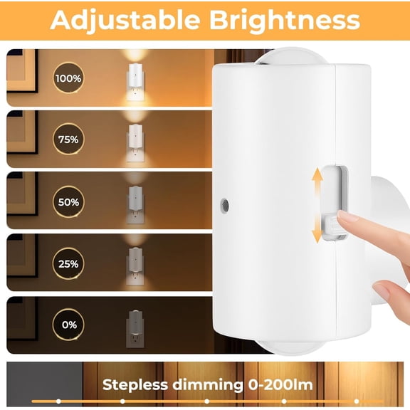 MINSUI-4 Pack Mini Dimmable LED Night Light, Plug-in Wall Light with Dusk to Dawn Auto On/Off, 180 Rotating Head, 3000K Soft White, 0-200 LM for Nursery, Hallway, Bathroom,Bedroom