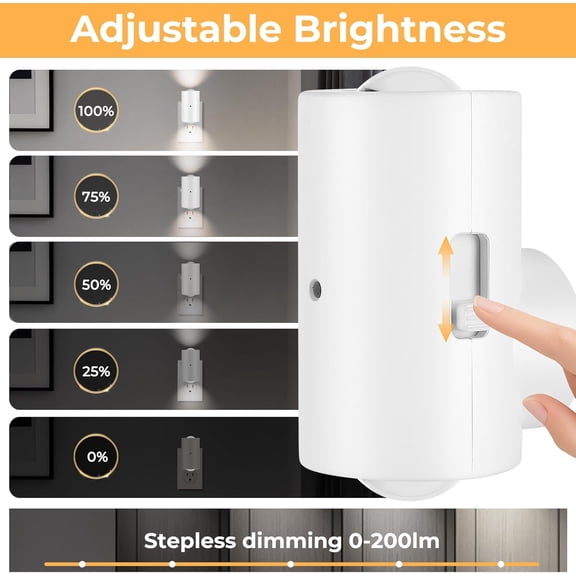 MINSUI-4 Pack Small LED Night Light, Dimmable Plug-in with Dusk to Dawn Auto On/Off, 5000K Daylight Adjustable Brightness (0-200LM), 180 Rotating, for Kitchen Bathroom Hallway Bedroom