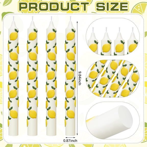 MINSUI-4 Pcs 3D Lemon Taper Candles Yellow Dinner Candles Long Unscented Candle Sticks Table Centrepieces for Home Mediterranean Amalfi Coast Summer Birthday Lemon Wedding Bridal Shower Party Decor