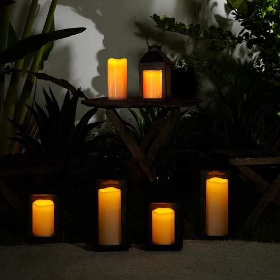 MINSUI-4" x 10" Single Waterproof Outdoor Flameless Candles, Battery Operated Flickering LED Pillar Candles with Remote and Timers for Indoor Outdoor Lanterns, Long Lasting, Large