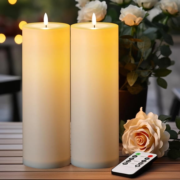 MINSUI-4" x 12" Waterproof Outdoor Flameless Candles Battery Operated LED Large Pillar Candles with Remote and Timer for Indoor Outdoor Lanterns, Long Lasting, White, Set of 2