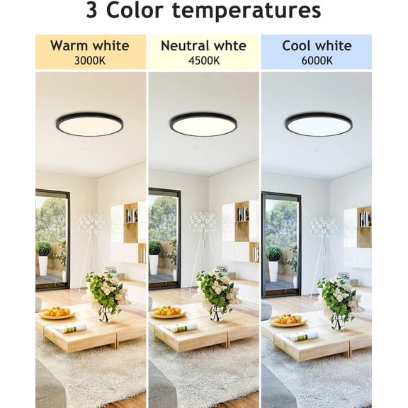 MINSUI-4PACK Flush Mount LED Ceiling Light Fixture Black, 12Inch 28Watt, Dimmable & 3000K-4500K-6000K Ceiling Lamp 3200LM Low Profile Ceiling Light for Kitchen Bedroom Hallway Porch
