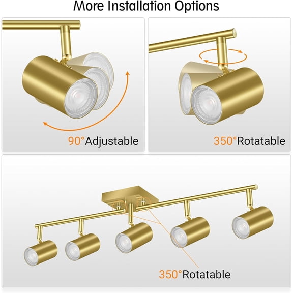 MINSUI-5 Light Track Lighting Fixtures Ceiling, Gold Kichen Track Lighting, Rotatable Light Heads, Adjustable Modern LED Track Lights for Kitchen/Living Room/Hallway/Bar,GU10 Bulb Not Included