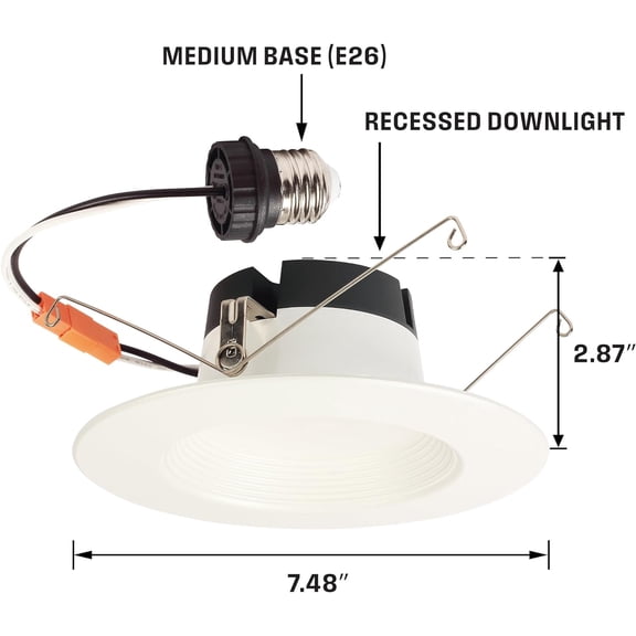 MINSUI-5141100 11 Watt (80 Watt Equivalent) 5-6 Inch Recessed LED Downlight with Color Temperature Selection, Dimmable, ENERGY STAR, Medium Base, White Trim