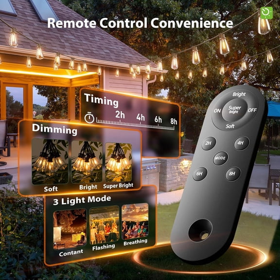 MINSUI-54FT Solar String Lights Outdoor Waterproof with USB Charging & Remote, Dimmable & Timable, Solar Powered Patio Lights with LED Shatterproof Bulbs for Deck Backyard Porch Garden Camping