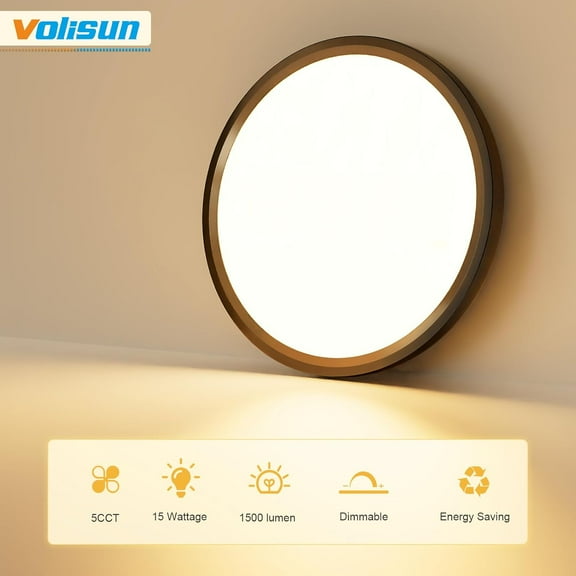 MINSUI-5CCT LED Flush Mount Ceiling Light, 7 inch Dimmable Ultra-Thin LED Ceiling Light Fixture, 3000K-6500K Selectable, 15W LED Ceiling Lights for Bedroom, Kitchen, Closet and Hallway (1Pack, Black)