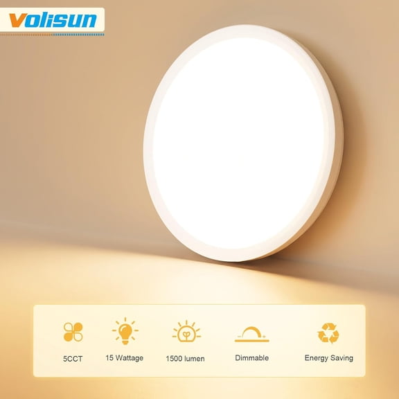 MINSUI-5CCT LED Flush Mount Ceiling Light, 7 inch Dimmable Ultra-Thin LED Ceiling Light Fixture, 3000K-6500K Selectable, 15W LED Ceiling Lights for Bedroom, Kitchen, Closet and Hallway (1Pack, White)