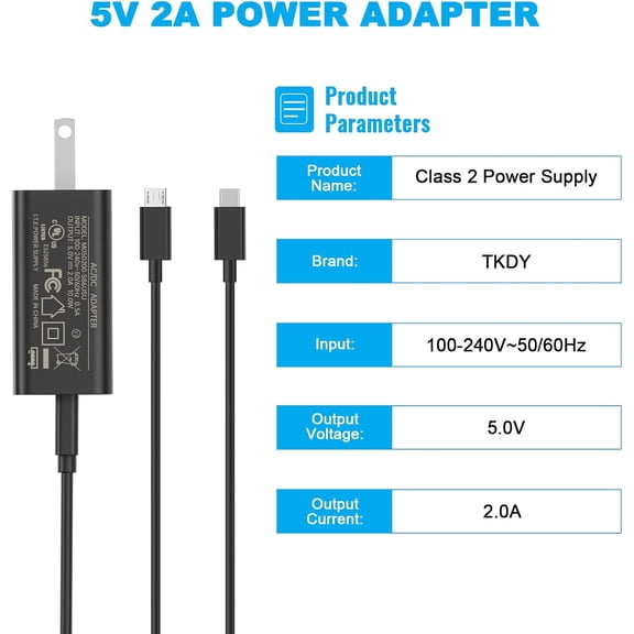 MINSUI-5V 2A Power Adapter, DC 5Volt 2A 1A Charger Block, with USB to Type C & USB to Micro USB Cables, Compatible with Kindle Fire Tablet, Android Phone, Headphones, Speakers, Camera etc.