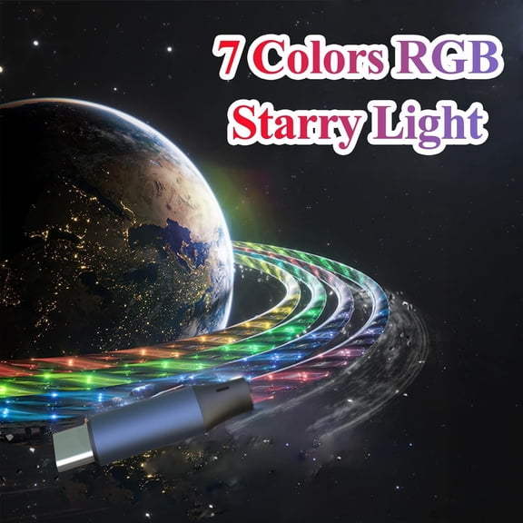 MINSUI-6.6FT Type C LED Light Up Charging Cable 66W Starry USB C to C Charger Lighted Fast Charging Cord RGB Flowing Light Up Charger Cord Compatible with iPhone 17/16/15/Samsung Galaxy S23 S22 More