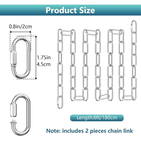 MINSUI-6 Feet Silver Light Fixture Chain, Adjustable Metal Pendant Chandelier Chain Extension with Detachable Link, Maximum Load is 66 Pounds, 1 Pack