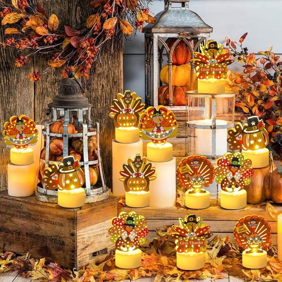 MINSUI-6 PCS Turkey Tea Lights Candles Battery Operated Thanksgiving LED Flameless Tealight Candles, Cute Thanksgiving Table Decorations Centerpieces for Home Kitchen Indoor Party Fall Decor