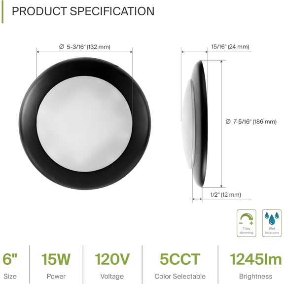 MINSUI-6 Pack LED Disk Lights 6 Inch, 15W 5CCT 2700K-5000K 1245LM CRI90+, Dimmable Flush Mount Ceiling Light Fixture, Low Profile Surface Mount Disc Lights, Junction Box or Recessed Can Install, UL