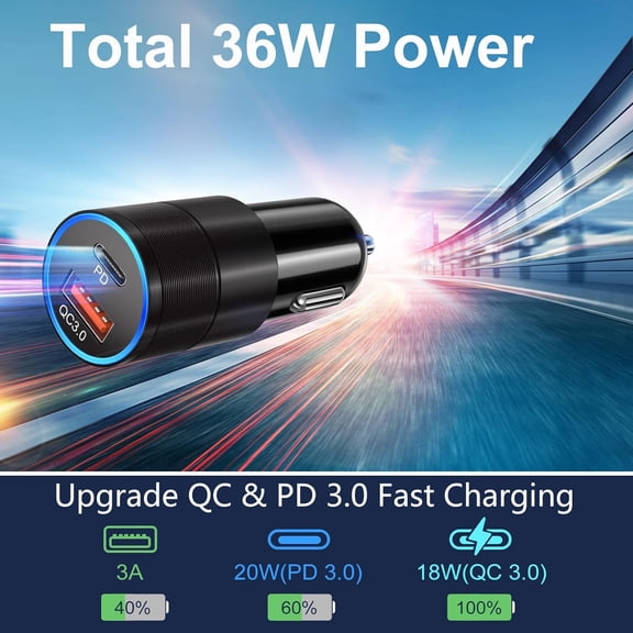 MINSUI-6 Pack USB C Car Charger, 36W Dual 12V USB-C & USB-A Car Charger Multi Port QC+PD 3.0 Fast Charging Cigarette Lighter Adapter Phone Plug for iPhone 17 16 15 14 13 12 Pro Galaxy Pixel Android