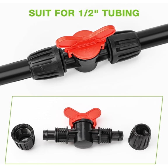MINSUI-6 Packs 1/2 Drip Irrigation Shut Off Valve, in-Line Barbed Locking Valve for 1/2 Inch Tubing, Water Flow Control for Garden, Greenhouse, Raised Bed Systems