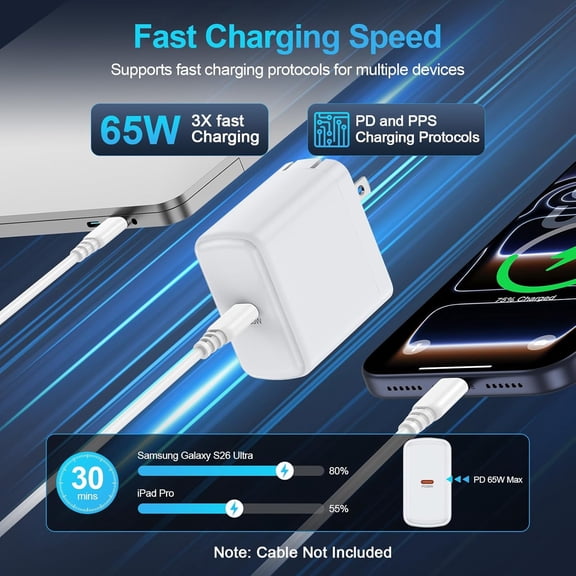 MINSUI-65W Foldable Plug Wall Charger Super Fast Charger USB C for Samsung Galaxy A37/A17/A16/S26 Ultra/S26/S25 Ultra/S24/S23/S22/S20/Tab S10/S9/PD 3.0 Typc C Brick Charging Block for iPhone 17e/17/1