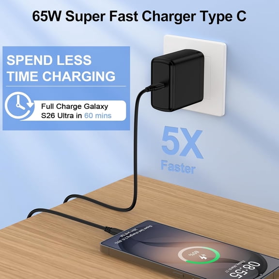 MINSUI-65W Super Fast Charger Wall Plug Samsung Charger Fast Charging Block Type C Power Adapter Android Charging Brick Box for Samsung Galaxy S26 Ultra/S26+/S25/S24/S23/S22/A57/A37/A17/A56/A36/A26/A