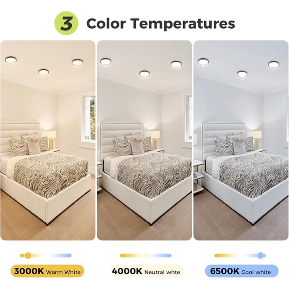 MINSUI-6PACK Flush Mount LED Ceiling Light Fixture Black, 6.5Inch 12Watt, Dimmable & 3000K-4000K-6500K Ceiling Lamp 1200LM Low Profile Ceiling Light for Kitchen Bedroom Hallway Porch