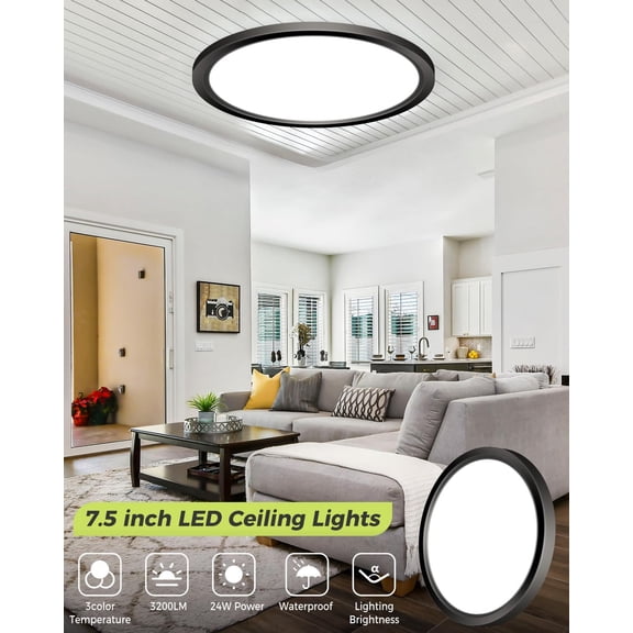 MINSUI-6PACK LED Flush Mount Ceiling Light - 3CCT Selectable 3000K-4000K-6500K & 150W Equivalent Modern Kitchen Recessed Ceiling Lamp 24W 3200Lm 12 Inch for Bathroom Closet Laundry Bedroom Hallway