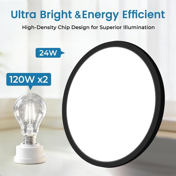 MINSUI-6Pack 12 Inch Slim Dimmable LED Flush Mount Ceiling Light Fixture, 24W=2640LM & 5CCT Selectable (2700K-6500K), Low Profile House Upgrade Led Light for Hallway, Porch & Closets, Black