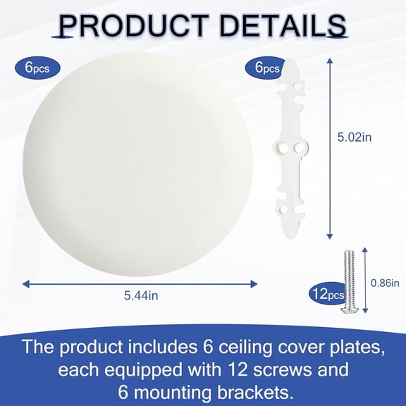MINSUI-6Pcs CP3540 Ceiling Cover Plate, Round Electrical Box Cover for 3.5-4 Inch Holes, Wall Smog Detector Light Fan Fixture Hole Concealer