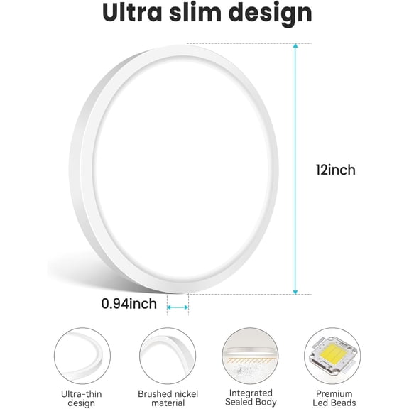 MINSUI-7 inch Flush Mount LED Ceiling Light Fixture, 3000K-6500K Adjustable, 15W 1500lm White Satin Round Ceiling Lamp for Bathroom Hallway Kitchen Bedroom, 6 Pack