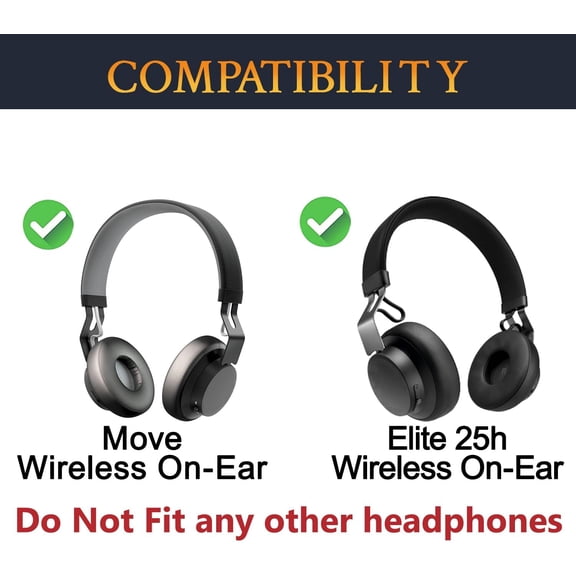 MINSUI-70mm Earpads Replacement for Jabra Move/Elite 25h Wireless On-Ear Headphones, Ear Pads Cushions with Soft Protein Leather, High-Density Noise Isolation Foam - Black