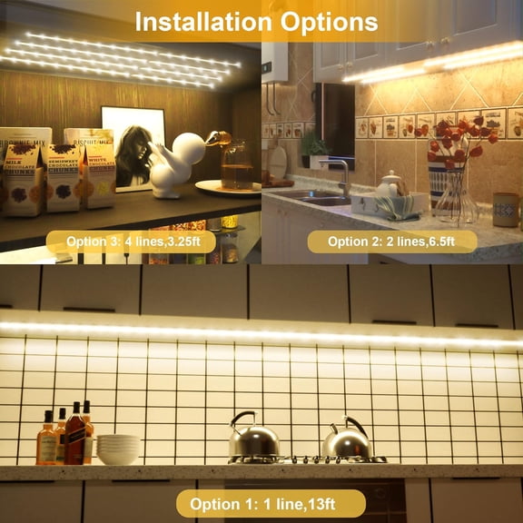 MINSUI-8 PCS Under Cabinet Lighting Kit, Bright Under Cabinet Lights, Flexible Led Strip Lights with RF Remote and Power Adapter, for Kitchen Cabinet Shelf Desk Counter, 4000K Neutral White, 13ft