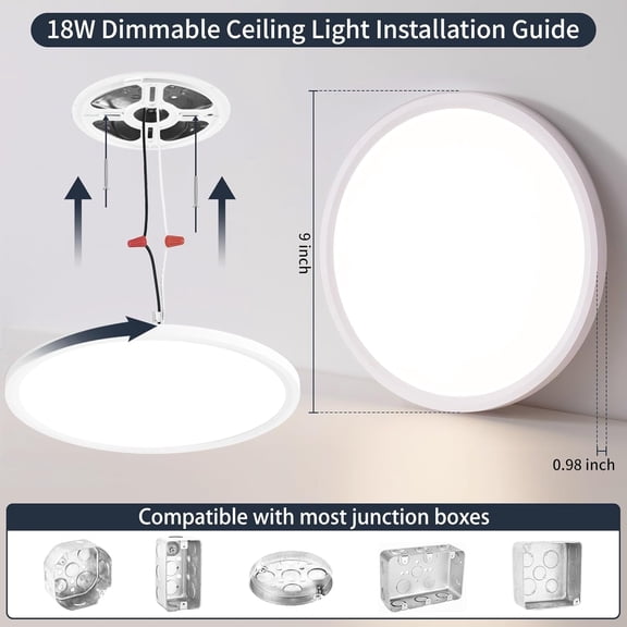 MINSUI-9 Inch Flush Mount Ceiling Light, 5 Color Adjustable Slim 18W 1800LM 2700K-6500K Wired LED Fixture, Modern Low Profile LED Ceiling Lamp for Hallways, Kitchen, Bedroom, Closets, Bathroom, Round