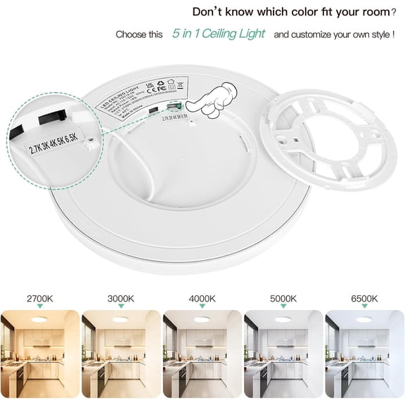 MINSUI-9 Inch Flush Mount LED Ceiling Light Fixture, 5-in-1 CCT 2700K/3000K/4000K/5000K/6500K Selectable, 180W Equivalent, 2200LM Super Slim 18W LED Ceiling Lights for Living Room, Porch, 4 Packs