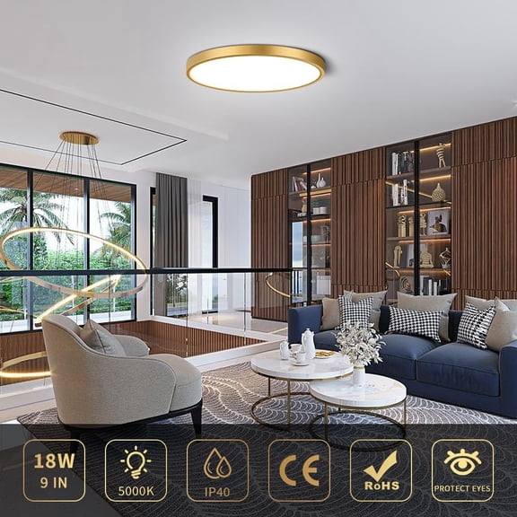 MINSUI-9Inch LED Flush Mount Ceiling Light Fixture, 18W(180W Equivalent), 1800LM, 5000K Daylight White, IP40, Flat Modern LED Ceiling Lights for Bedrooms, Living Rooms, Bathrooms, Stairwells, etc.(Go