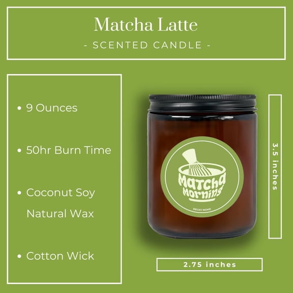 MINSUI-9oz Matcha Latte Scented Candle for Home, Natural Soy Jar Candles for Home Scented, Candle Gifts for Women Men, Long Burning, Amber Jar Glass
