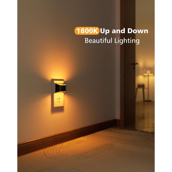 MINSUI-Amber Night Light, 4 Pack Up and Down LED Night Light with Dusk to Dawn Light Sensor, 1800K Night Lights Plug into Wall for Hallway, Bedroom, Bathroom, Kitchen Black