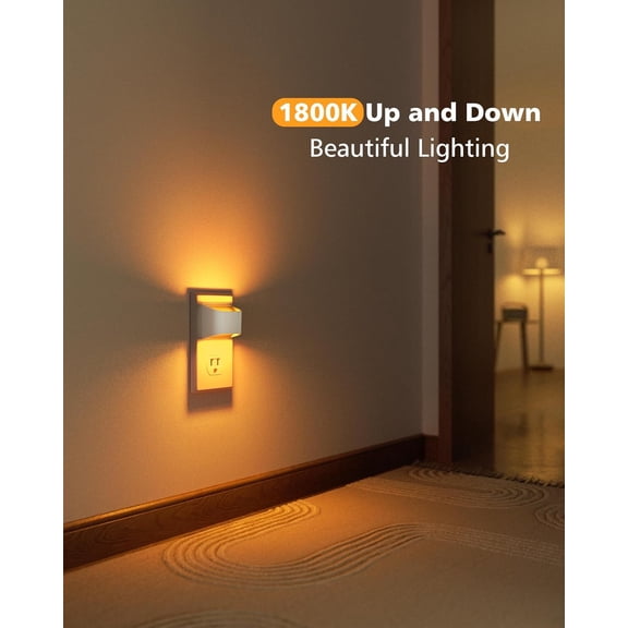 MINSUI-Amber Night Light, 4 Pack Up and Down LED Night Light with Dusk to Dawn Light Sensor, 1800K Night Lights Plug into Wall for Hallway, Bedroom, Bathroom, Kitchen White
