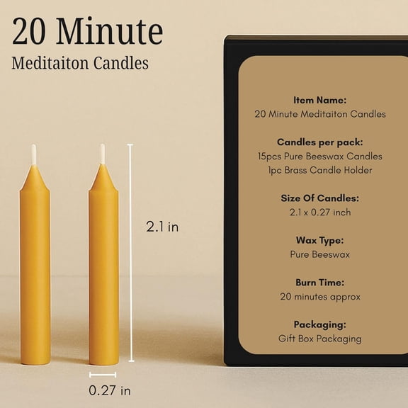MINSUI-Australian Made 20 Minute Pure Beeswax Mini Meditation Candles, Non Toxic Beeswax Meditation Candle Set with Brass Holder for Intention Setting, Stress Relief, and Daily Meditaiton Mindful Mom