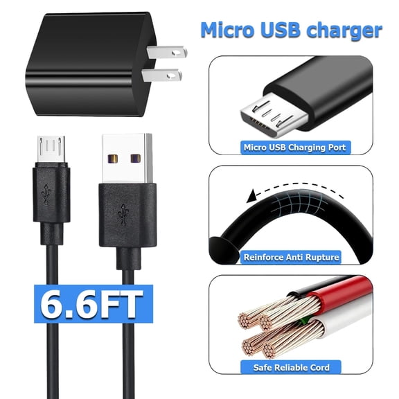 MINSUI-Barnes and Noble Nook Charger Micro USB Charging Cable 6ft USB Box Wall Charger Head compatible for Barnes & Noble Nook Simple Touch with GlowLight/GlowLight Plus/3/Tablet 7/Color BNTV200/250/