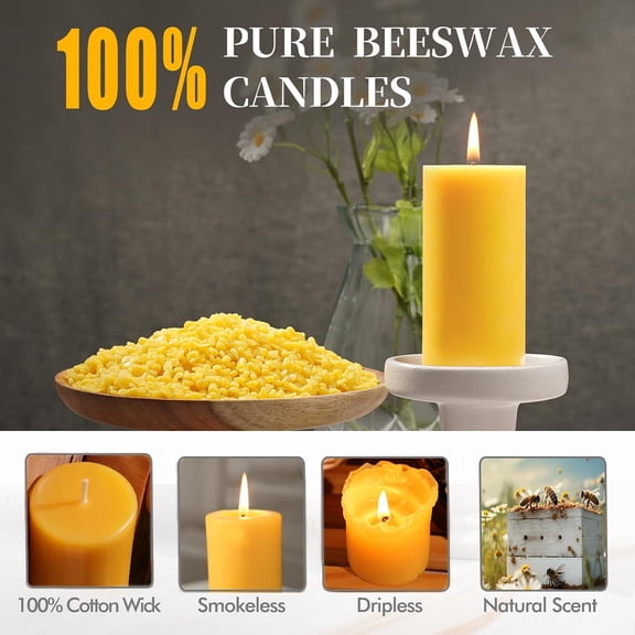 MINSUI-Beeswax Pillar Candles Set of 2, 70 Hours Long Burning, 100% Natural Beeswax Candles for Emergency, Pure Bees Wax for Home, Smokeless & Dripless