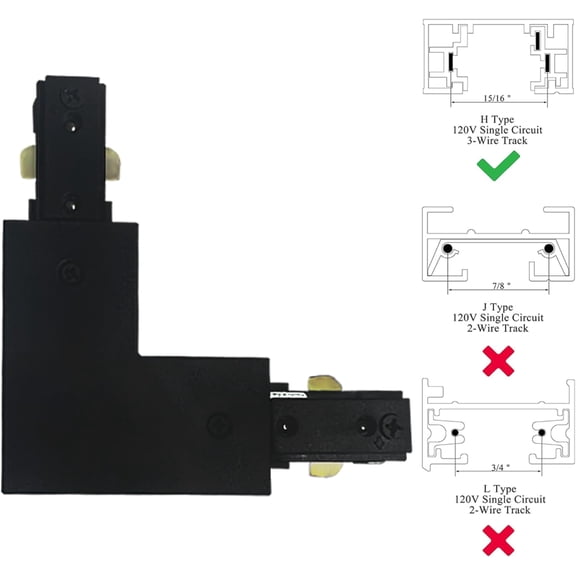 MINSUI-Black H Track L Connector H Type Single Circuit 3-Wire-1 Track Lighting Kit for H Track System Track Lighting Accessories 120V