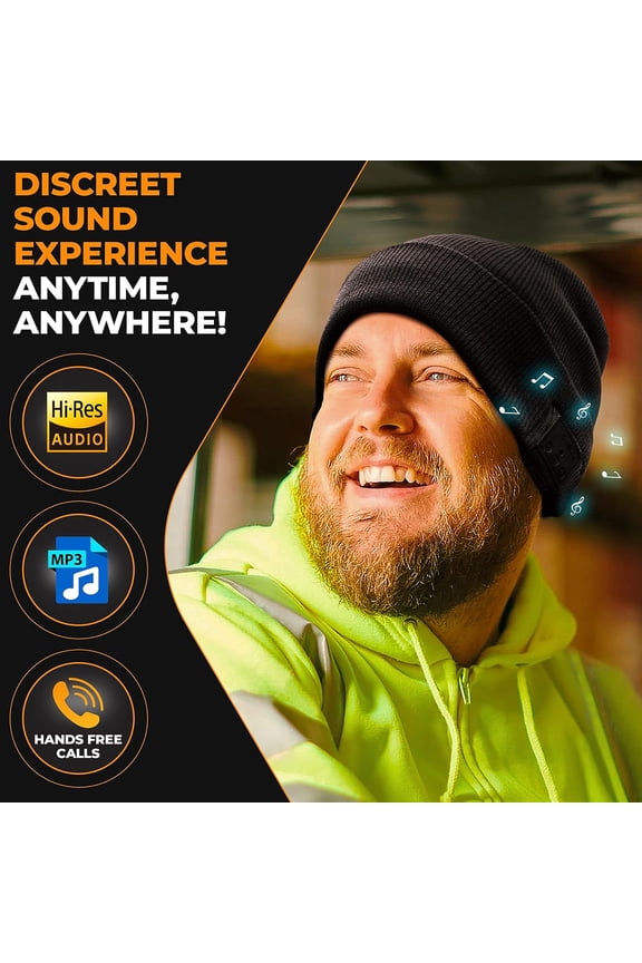 -Bluetooth Beanie Hat 15-Hour Battery, Built-in Mic, Fully Washable, Perfect Tech Gift for Men & Women
