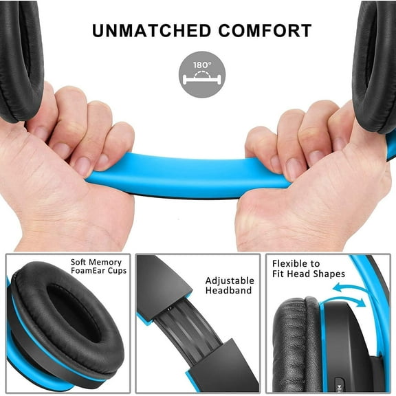 MINSUI-Bluetooth Headphones Over-Ear, Foldable Wireless and Wired Stereo Headset Micro SD/TF, FM for Cell Phone,PC,Soft Earmuffs &Light Weight for Prolonged Wearing (Black/Blue)