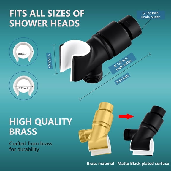 MINSUI-Brass Handheld Shower Head Holder - Adjustable Shower Rod Holder with Brass Pivot Ball - Matte Black