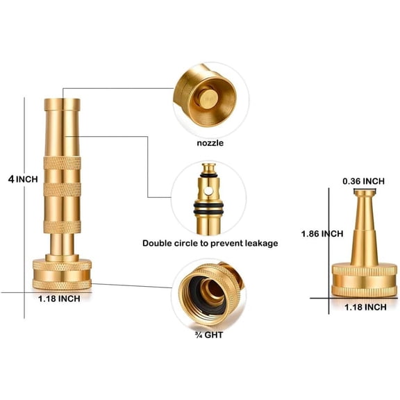 MINSUI-Brass Hose Nozzles, Heavy Duty Adjustable Twist Hose Nozzle & Jet Sweeper Nozzle 2 Pack