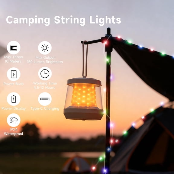 MINSUI-Camping String Lights, 32.8 FT Rechargeable Tent Lights, Quick 30s Recovery, Camp Lights, Camping Lantern, Battery Operated Outdoor String Lights, Camping Essentials, RV Lights(2)