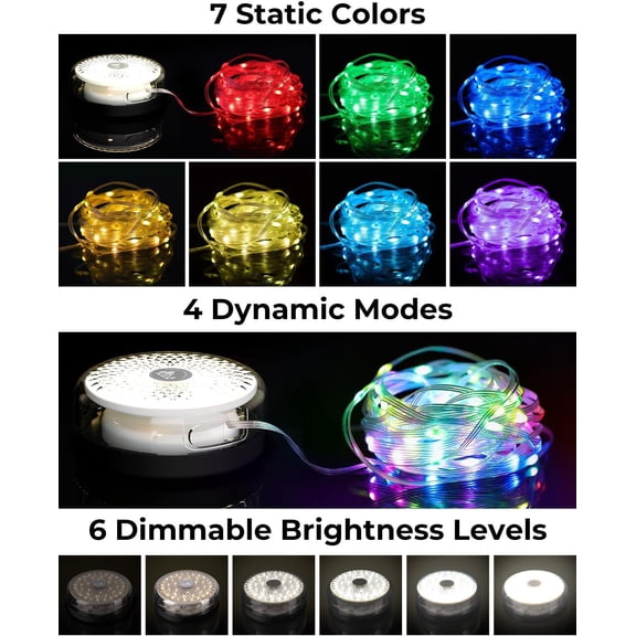 MINSUI-Camping String Lights, 32.8ft RGB Retractable String Lights, 4000mAh Rechargeable LED Hanging Tent lamp, Portable Twinkle Camp Lamp for Outdoor Backyard Patio Awning Canopy RV Essentials, Blac