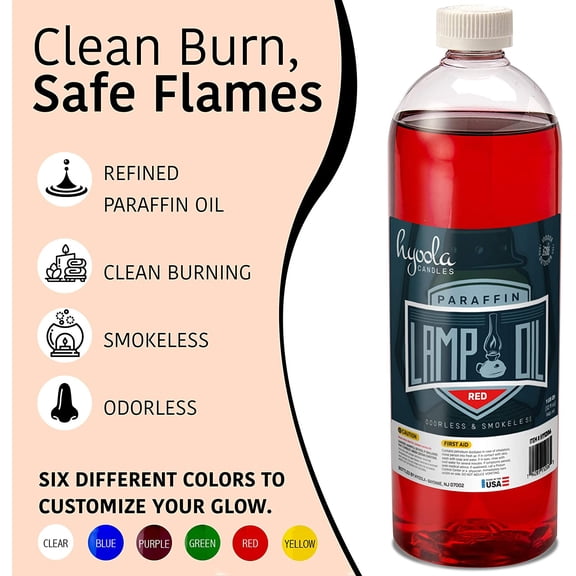 MINSUI-Candles Liquid Paraffin Lamp Oil - Red Smokeless, Odorless, Ultra Clean Burning Fuel for Indoor and Outdoor Use - Highest Purity Available - 32oz