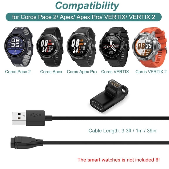 MINSUI-Charger & Adapter for Coros Pace 4/Apex 4/Pace Pro/Nomad, Replacement USB Charging Cable with USB C Adapt for Coros Pace 4, APEX 4, Pace Pro, Nomad Smart Watch