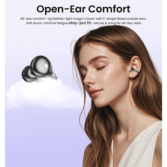 MINSUI-Clip on Earbuds,Open Ear Earbuds Wireless Bluetooth 5.4, Lightweight Open Ear Headphones with Mic 59H Battery,Waterproof, for Sports, Running, Small Ears & Glasses Wearers,Workouts